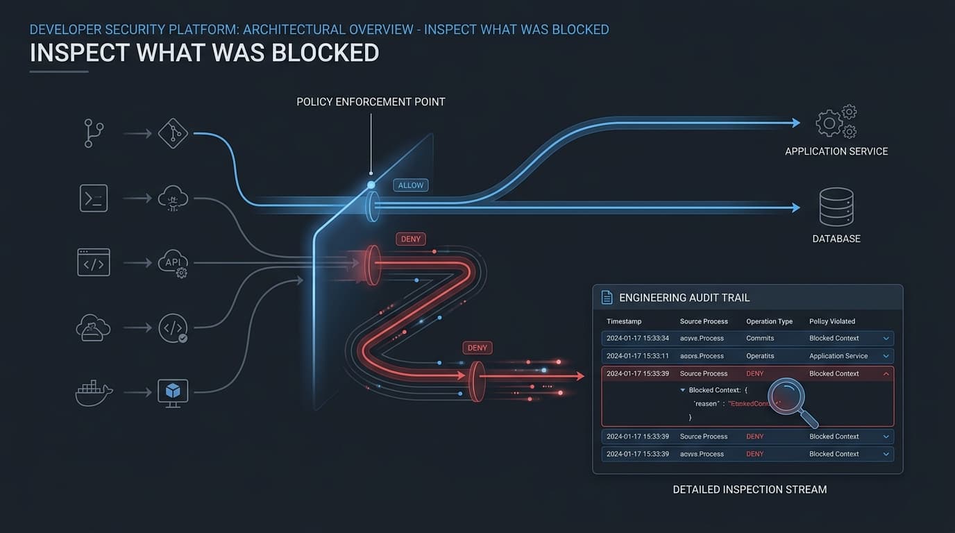 Security audit trail architecture logging every allow and deny decision