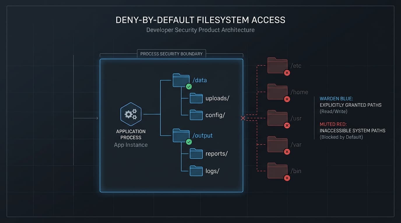 Deny-by-default filesystem architecture: only granted paths are visible to the sandbox