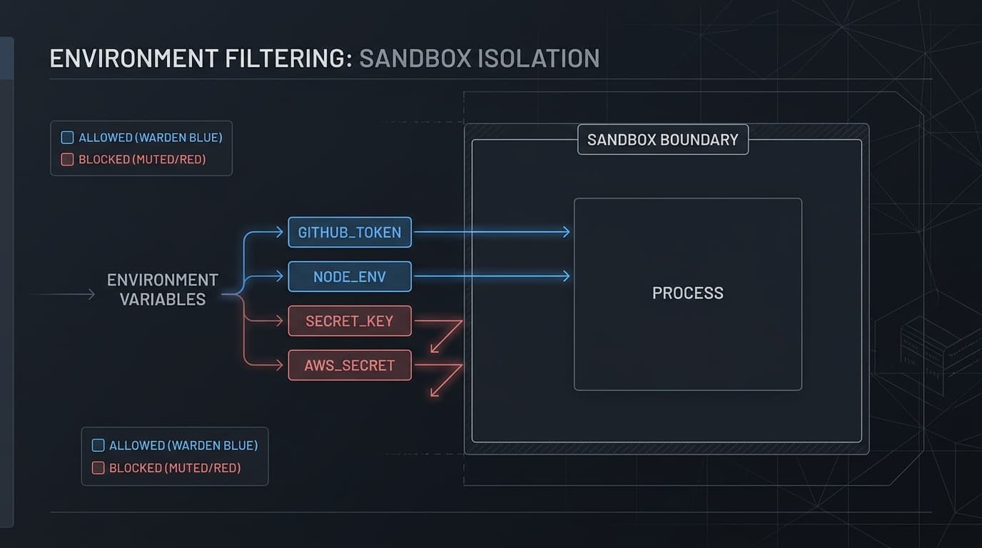 Environment filtering as the server process starts inside the sandbox