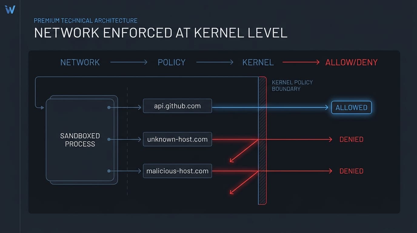 Kernel-level network security policy blocking DNS before resolution