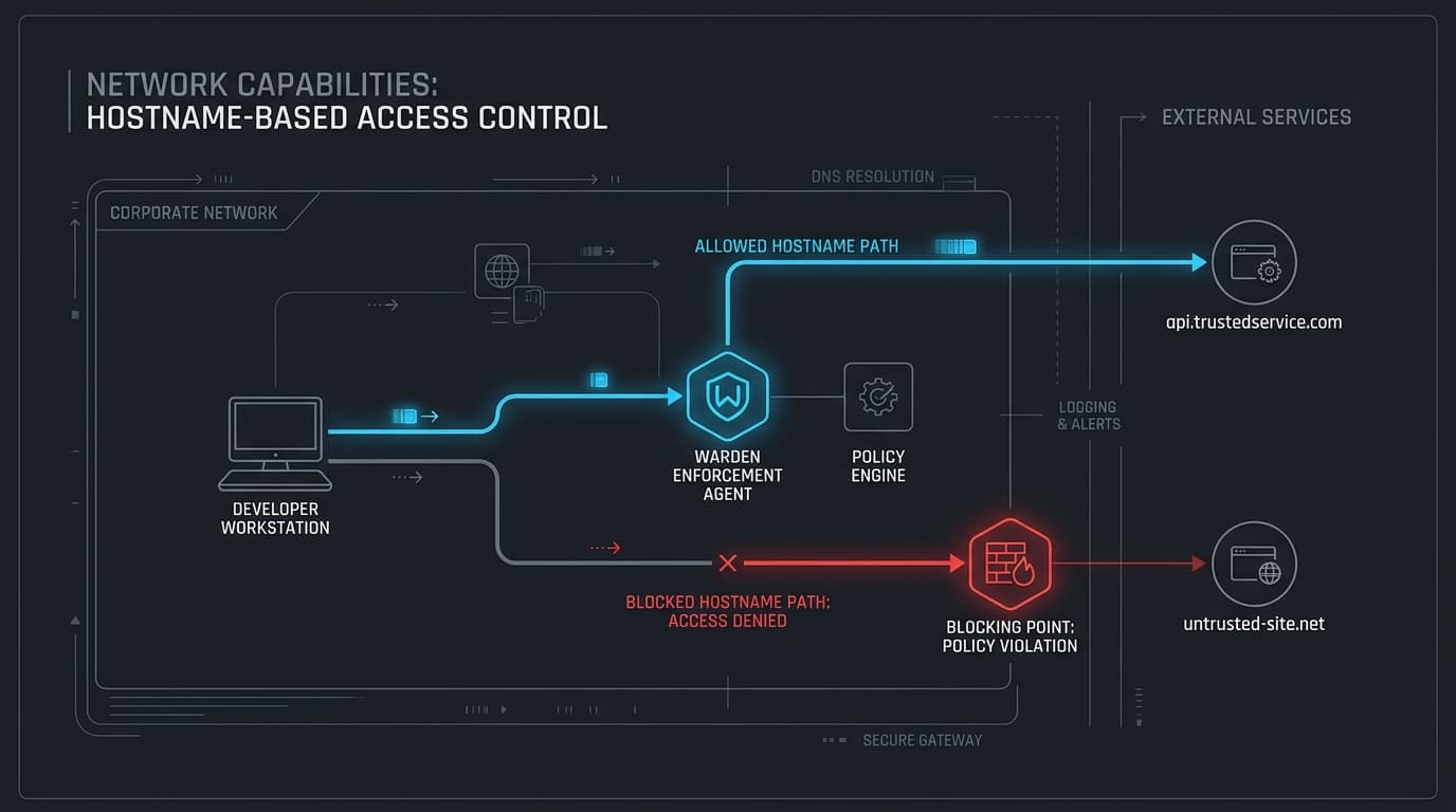 Network access security architecture with hostname allowlist