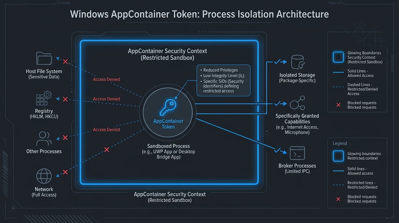 Windows AppContainer token security boundary
