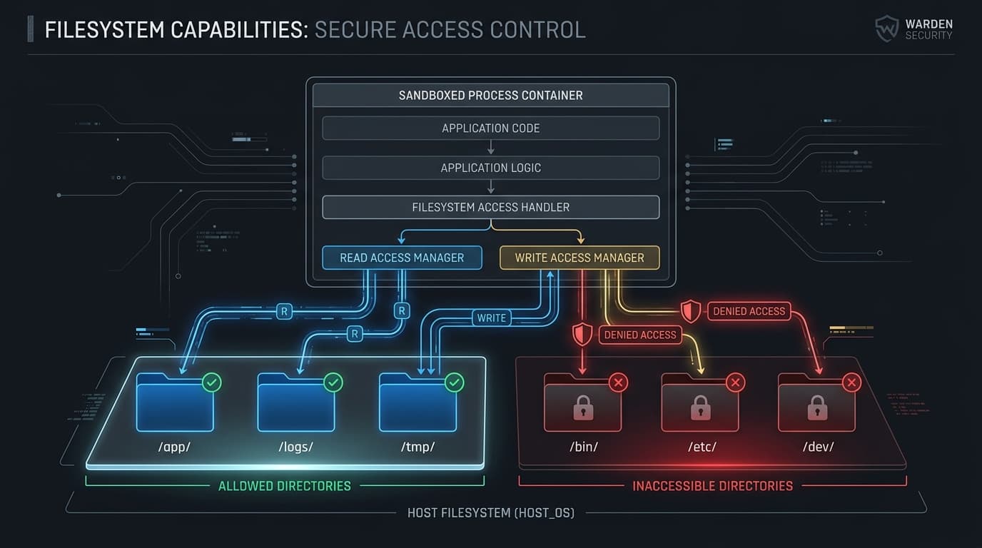 Filesystem capabilities architecture with deny-by-default grants