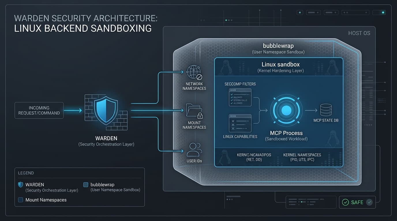 Linux backend architecture with bubblewrap sandboxing